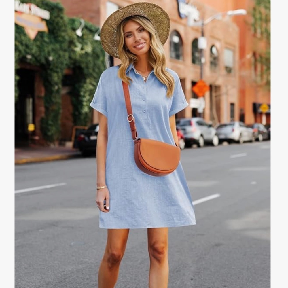 Zeagoo Womens Cotton Shirt Dress Summer Casual Short Sleeve Blue Size Small NWT - Picture 2 of 9
